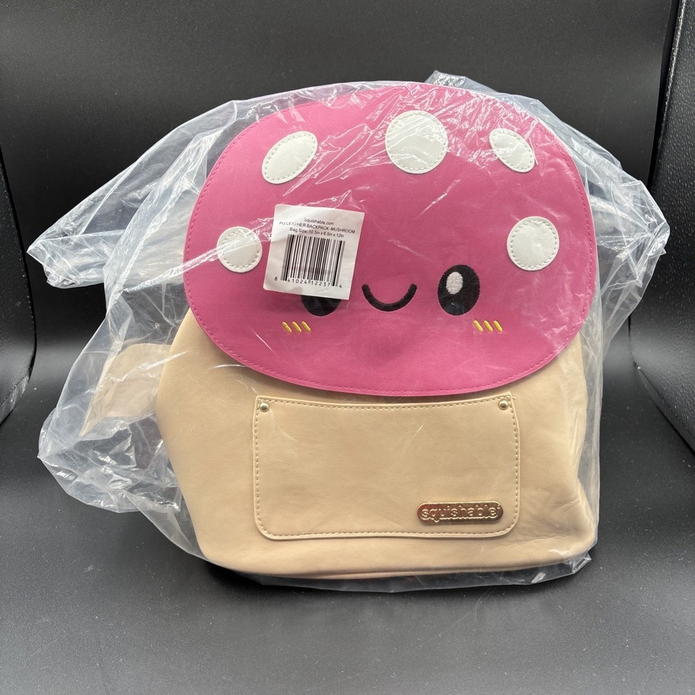 Squishable Mushroom Mini Backpack PU Leather NWT Pink Spotted